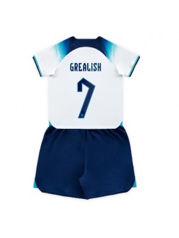 Otroški Nogometna dresi replika Anglija Jack Grealish #7 Domači SP 2022 Kratek rokav (+ hlače)